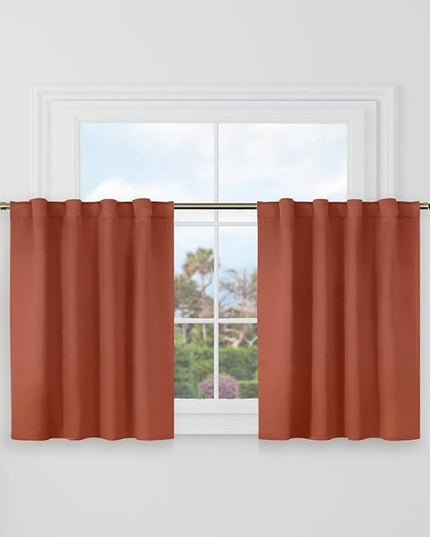 BGment Terracotta Blackout Curtains 30 Inch Length for Half Windows - 34 x 30 inch Short Curtains Rod Pocket and Back Tab Fall Decor Thermal Insulated Room Darkening Drapes for Cafe, 2 Panels