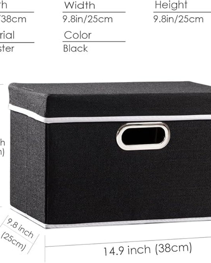PRANDOM Foldable Storage Box with Lid [1-Pack] Fabric Collapsible Storage Bin Organizer Container Basket Cube with Cover for Home Bedroom Closet Office Nursery Black (14.9x9.8x9.8)