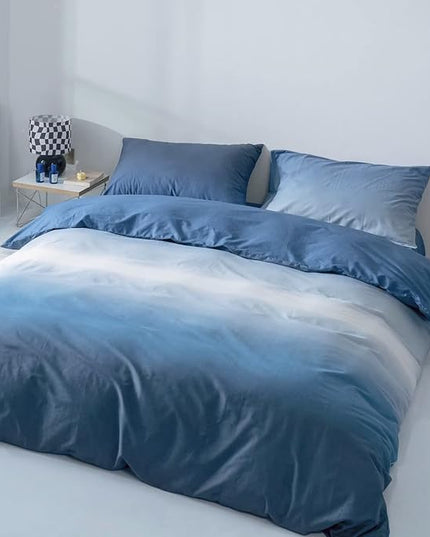 CLOTHKNOW Blue White California King Comforter Set 3Pcs Blue Gradient Bedding Comforter Sets All Season Soft Navy Comforter with 2 x Pillow Cases