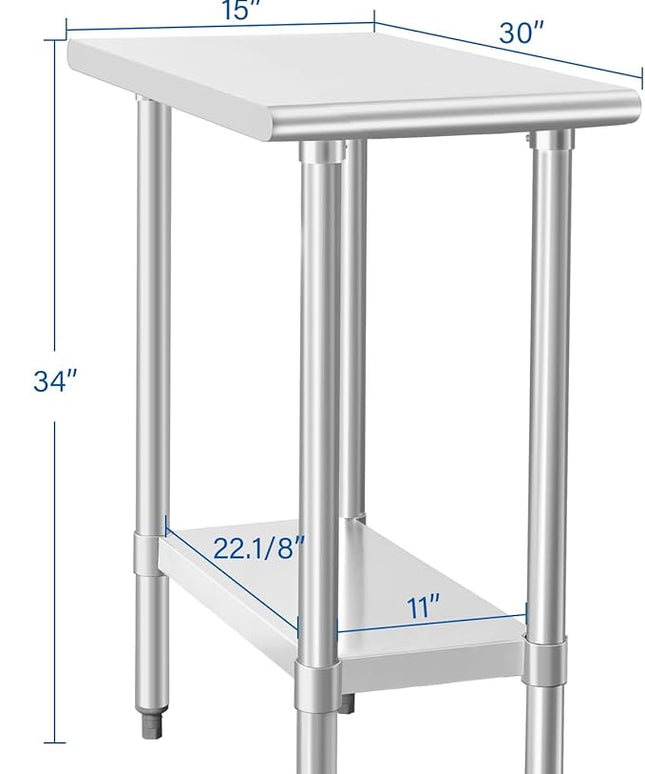HARDURA Stainless Steel Work Table Commercial 30×15 Inches Kitchen Prep Table and Heavy Duty Commercial Workbench NSF 430 with Undershelf and Galvanized Legs