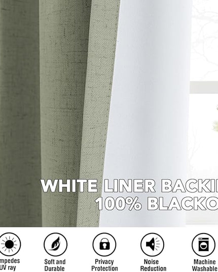 H.VERSAILTEX Linen Curtains 100% Blackout Curtains for Bedroom 54 inch Long Full Light Blocking Nature Linen Blended Window Curtains for Living Room Nickel Grommet (2 Panels, Heathered Tea)