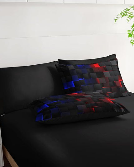 Red and Blue Checkered Comforter Set Queen Honeycomb Bedding Sets,Light Honeycomb Bedding Set 7 Piece in A Bag,Bed Sheet Set Geometry Decor,Microfiber Lightweight All Season