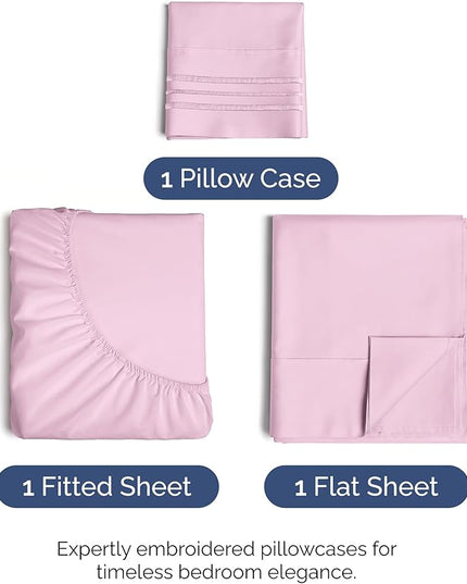 Twin XL Size 3 Piece Sheet Set - Comfy Breathable & Cooling Bed Sheets Set - Hotel Luxury Bedding for Women, Men, Kids, Teens, Boys & Girls - Deep Pockets, Soft, Wrinkle Free - Oeko-Tex - Light Pink