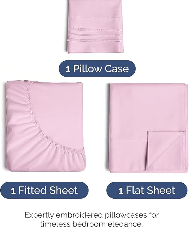 Twin XL Size 3 Piece Sheet Set - Comfy Breathable & Cooling Bed Sheets Set - Hotel Luxury Bedding for Women, Men, Kids, Teens, Boys & Girls - Deep Pockets, Soft, Wrinkle Free - Oeko-Tex - Light Pink