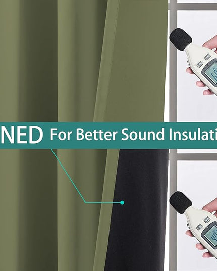 Yakamok 100% Blackout Window Curtain Panels, Heat and Full Light Blocking Drapes with Black Liner for Nursery,Thermal Insulated Draperies (Sage, 2 Pieces, 62Wx63L)