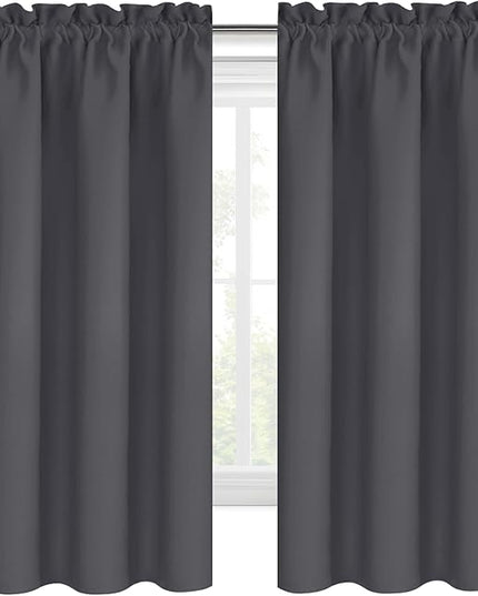 DWCN Blackout Curtains for Bedroom 72 Inch Length 2 Panels Set, Solid Thermal Insulated Energy Saving Rod Pocket Window Treatment Curtains Blackout Drapes (W38 x L72 Inch, Dark Grey)