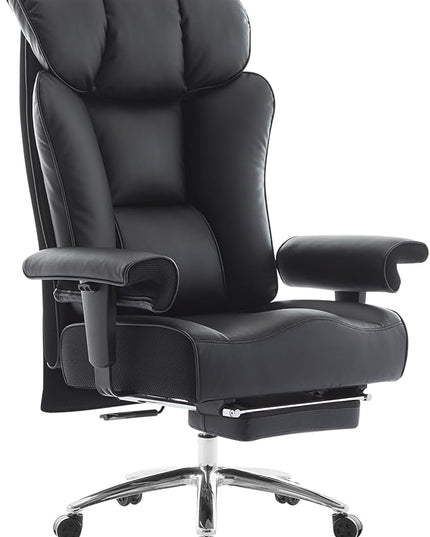 Efomao Ergonomic Office Chair 450LBS with Foot Rest, High Back PU Leather Executive Office Chair with Adjustable Armrests, Lumbar Support for Home or Work, Computer Chair, Black