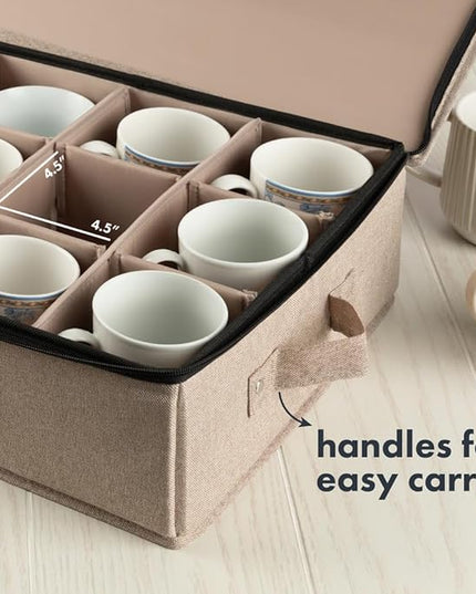 Hard Shell China Storage Containers 5-Piece Set Moving Boxes for Dinnerware, Glasses, Plates, Mugs and Saucers Sturdy Dish Organizer with Dividers for Seasonal Storage - Service for 12 - Brown
