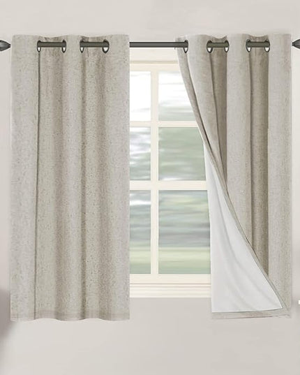 H.VERSAILTEX Primitive Linen Curtains 100% Blackout Curtain Drapes Burlap Fabric Curtains with White Thermal Insulated Liner, Grommet Top Drapes Living Room/Bedroom (2 Panels, 42 x 54 Inch, Stone)