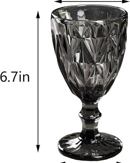 32 Pack Vintage Wine Glasses, Plastic Reusable 12 Ounce Colored Water Goblets, Unique Embossed Pattern Unbreakable Stemmed Wine Glasses, High Clear Wedding Party Bar Drinking Cups Black