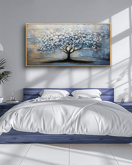 ERQINHUA Wood Framed Abstract Wall Art Office Large Wall Decor Art For Living Room Wall Pictures Blue Grey TreePainting Framed Canvas Artwork Bedroom Dining room Home Decoration Aesthetics 24"X48"