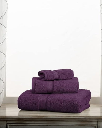 Superior Egyptian Cotton Pile 3 Piece Towel Set, Includes 1 Bath, 1 Hand, 1 Face Towel/Washcloth, Ultra Soft Luxury Towels, Thick Plush Essentials, Guest Bath, Spa, Hotel Bathroom, Plum