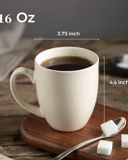 AmorArc 16oz Coffee Mugs Set of 6, Large Ceramic Coffee Mugs for Man, Woman, Dad, Mom, Modern Coffee Mugs with Handle for Tea/Latte/Cappuccino/Cocoa. Dishwasher&Microwave Safe, Light Beige