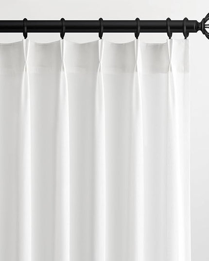 Topfinel White Pinch Pleat Linen Curtains for Bedroom 132 Inches Long 2 Panel Set,Light Filtering Semi Sheer Privacy Bright Bohemian Gothic Decor Floor Length Curtains for Living Room 132 Length