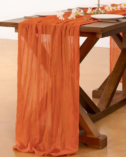 Socomi 3pcs Orange Cheesecloth Table Runner Christmas Boho Rustic Gauze 120 inch 10FT Cheese Cloth Runner for Wedding Party Baby Shower Birthday Home Decor Holiday Decorations