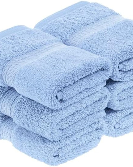 Superior Egyptian Cotton Pile Face Towel/Washcloth Set of 6, Ultra Soft Luxury Towels, Thick Plush Essentials, Absorbent Heavyweight, Guest Bath, Hotel, Spa, Home Bathroom, Shower Basics, Light Blue