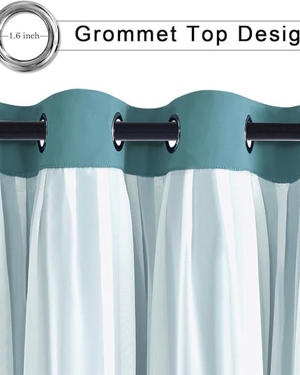 Hiasan Blackout Curtains with Sheer Overlay,Thermal Insulated Mix & Match Double Layer Room Darkening Curtains for Bedroom,Living Room,Nursery,2 Window Panels Sewn with Tiebacks,Stone Blue,52W X 84L