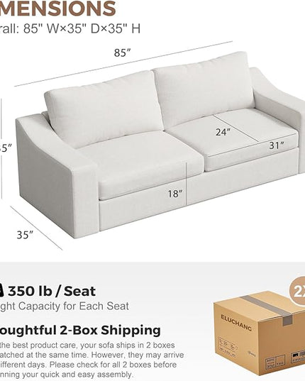 ABCASA 85" W Loveseat Couches for Living Room,Modern Linen Sofa with Removable Cover, Wide Armrest, Solid Wood Frame, Medium Firm Seat Cushion for Bedroom Office Apartment, Easy to Install, Ivory