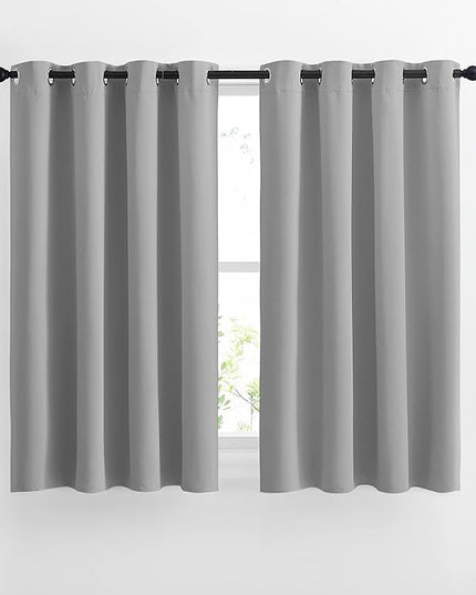 NICETOWN Blackout Curtains Panels for Bedroom - Window Treatment Thermal Insulated Blinds Solid Grommet Vertical Drapes for Kitchen (Set of 2, 52 by 45 Inch, Silver Grey)