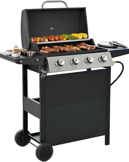 4-Burner Stainless Steel Gas Grill | 34,000 BTU Total Output & 421 sq.in Cooking Area | Powerful Even-Heat System for Large Family BBQs & Backyard Parties