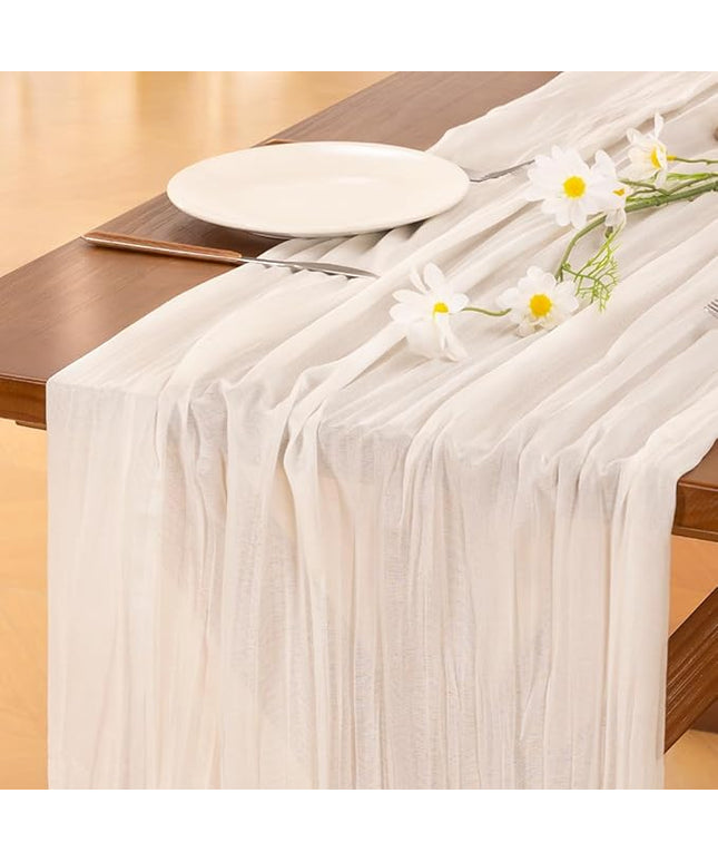 Socomi 3pcs Ivory White Cheesecloth Table Runner Christmas Boho Rustic Gauze 120 inch 10FT Cheese Cloth Runner for Wedding Party Baby Shower Birthday Home Decor Holiday Decorations