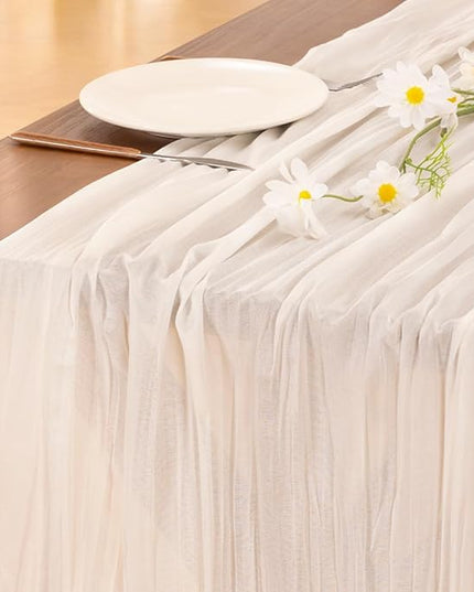 Socomi 15pcs Ivory White Cheesecloth Table Runner Christmas Boho Rustic Gauze 120 inch 10FT Cheese Cloth Runner for Wedding Party Baby Shower Birthday Home Decor Holiday Decorations