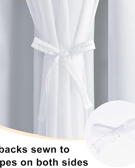 Hiasan Greyish White Blackout Curtains with Sheer Overlay, Grommet Thermal Insulated Mix & Match Double Layer Window Curtains for Bedroom, Living Room, 2 Drape Panels Sewn with Tiebacks, 38W X 84L