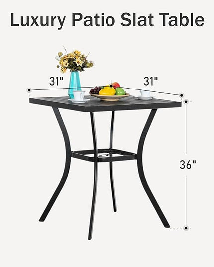 PHI VILLA Outdoor Patio 31" Square Height Bar Table with Umbrella Hole, 36" Height Coating Old Craft for Garden