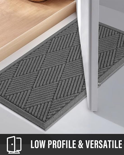Sturdy Front Door Mat, Absorbent Muddy Dirt Resist Welcome Door Mats Outdoor Indoor, Stain and Fade Resistant, Non-Slip Rubber Backing Low Profile Doormat for Entryway, 30×17, Charcoal