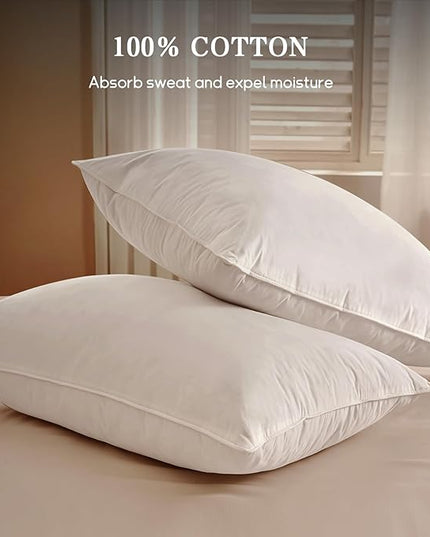 BHZ Goose Down Feather Pillows Queen Size Set of 4, Luxury Hotel Alternative Collection Bed Pillows for Sleeping Firm Soft Support for Side & Back Sleepers, White
