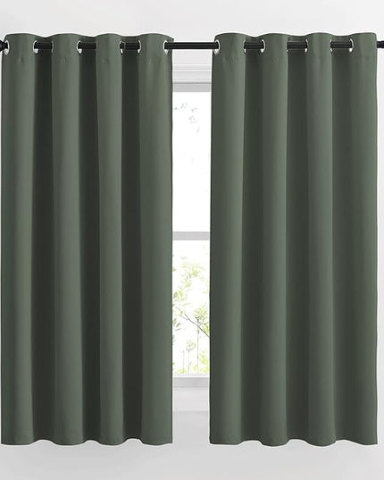 NICETOWN Bedroom Curtains 63 inch Length 2 Panels - Grommet Top Blackout Room Darkening Sound Reduction Privacy Thermal Drapes for Flat/Laundry, Dark Mallard, W52 x L63