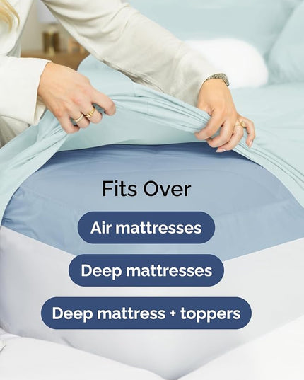 Extra Deep Twin XL Sheet Set - 4 Piece Breathable & Cooling Sheets - Hotel Luxury Bed Sheets Set - Easy & Secure Fit - Soft, Wrinkle Free & Comfy Sheets Set - Ice Blue Sheet Set w/Extra Deep Pockets