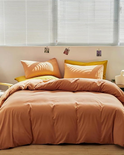 CLOTHKNOW Pink Peach Queen Comforter Set 3Pcs Orange Bedding Comforter Sets Soft Coral Queen Comforter Cozy Light Orange Comforter with 2 x Pillowcases
