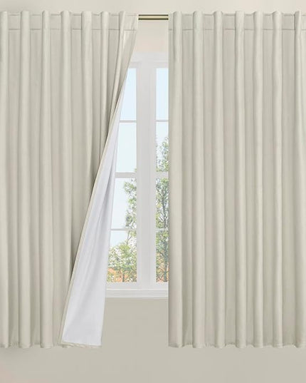 LAMIT 100% Blackout Linen Curtains 63 Inches Long, Linen Textured Living Room Window Curtains Full Room Darkening Back Tab and Rod Pocket Panels with White Liner, 2 Panels, Stone, 60 x 63 Inch