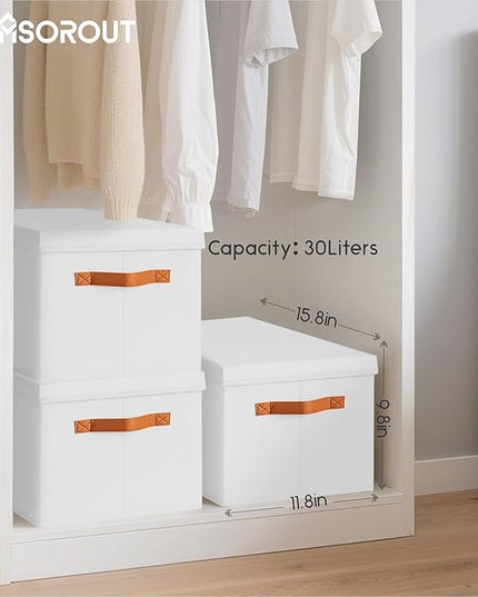 Storage Bins with Lids - Large Fabric Closet Bins with Lid, 6 Pack Clothes Organizers and Storage, Collapsible Stackable Cube Basket for Home, Office, Dorm, White