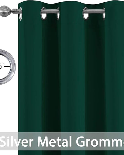 Yakamok Dark Green Blackout Curtains for Bedroom, Room Darkening Thermal Insulated Grommet Window Curtains, Light Blocking Blackout Drapes for Living Room,52Wx84L inch,2 Panels