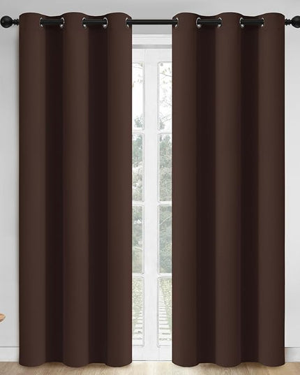 Yakamok Blackout Curtains Room Darkening Thermal Insulated Window Panels,Solid Grommet Top Drapes for Bedroom/Living Room(42Wx84L, Chocolate Brown, 2 Panels)