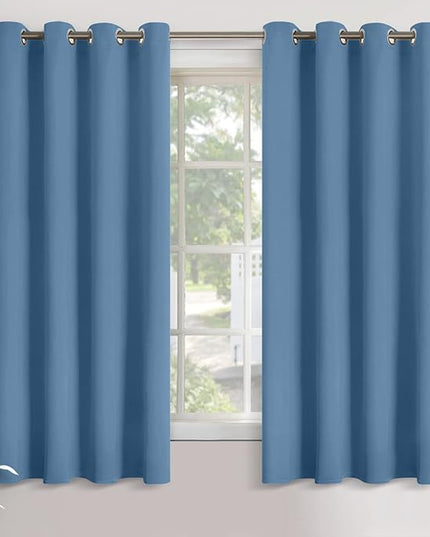 YoungsTex Blackout Curtains for Bedroom 63 Inch Length 2 Panels - Thermal Insulated Window Drapes with Grommet Room Darkening Ocean Color for Living Room, Denim Blue, 52 x 63 Inch