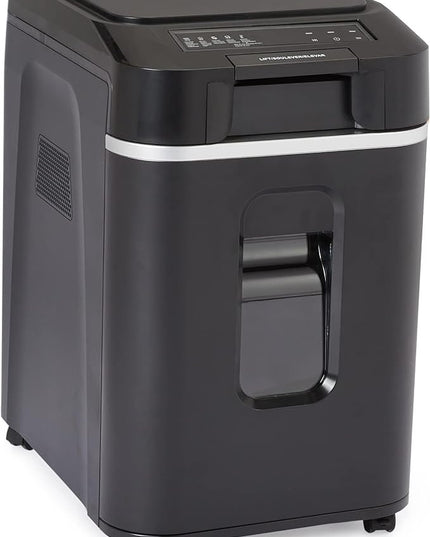 Amazon Basics 200-Sheet Auto Feed Cross Cut Paper Shredder with Pullout Basket, Black