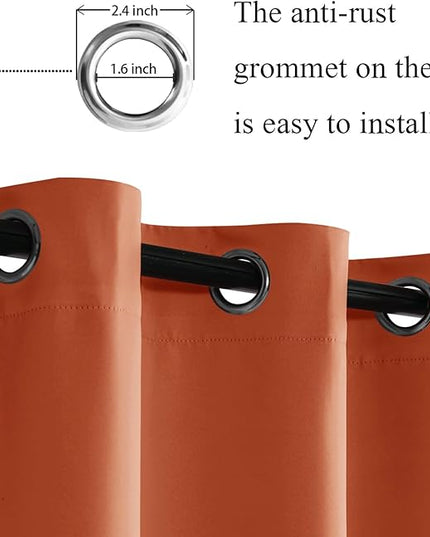 JIUZHEN Blackout Curtains with Tiebacks - Thermal Insulated, Light Blocking and Noise Reducing Grommet Curtain Drapes for Bedroom and Living Room, Set of 2 Panels, 42 x 45 Inch Length, Caramel
