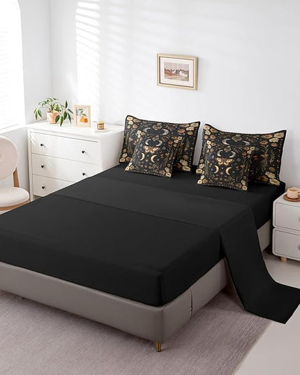 Feelyou 7 Piece Death Moth Bed in a Bag King for Boys Kids Boho Butterfly Sheet Set,Moth Flower for Girls Women Rustic Garden Bedding Set with Comforter Moth Flower Cushion Covers