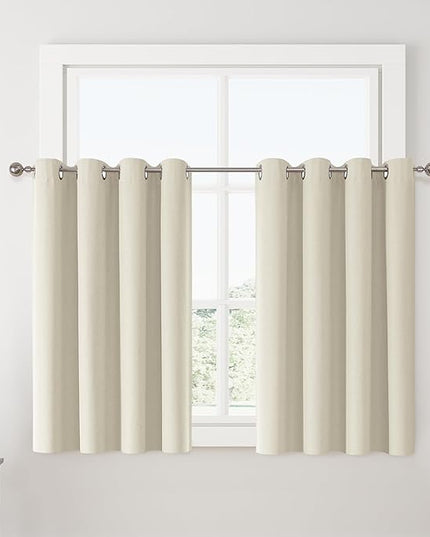 ChrisDowa 100% Blackout Birch Solid Curtains 54 Inches Long 2 Panels for Bedroom Living Room,Farmhouse Room Darkening Thermal Insulated Soundproof Grommet Top Window Treatment Drapes,52x54
