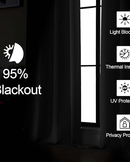 Gwine Black Blackout Curtains for Bedroom 84 inches Long 2 Panels Set, Solid Noise Reducing Thermal Insulated Blackout Curtains for Living Room with Rod Pocket, Each 50" Wx84 L