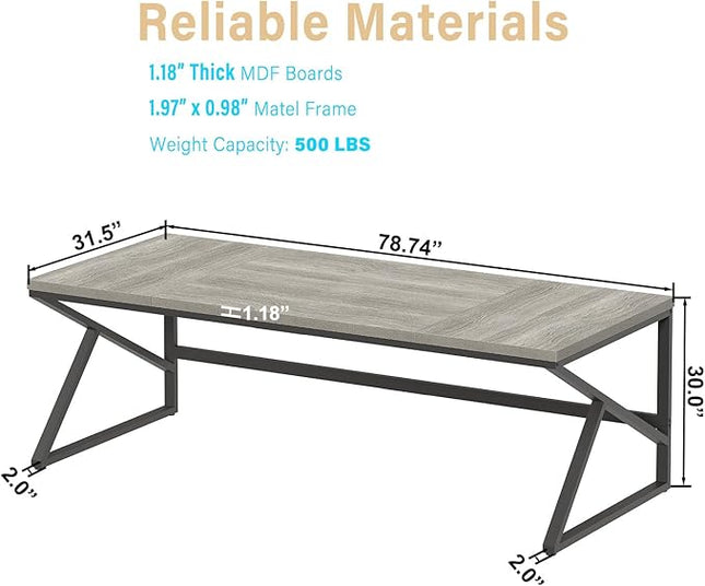HSH 78 Inch Long Home Office Desk, Extra Large Grey Computer Desk for 2 Person, Industrial Wooden and Metal Executive Work Writing Study Gaming Desk Table, Modern Bedroom PC Laptop Desk Double Desk
