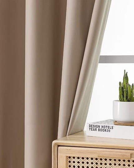 Joydeco Taupe Curtains 96 Inches Long for Bedroom, 100% Blackout Curtains 96 Inches Long for Living Room, Grommet Thermal Insulated 96 Inch Black Out Drapes 2 Panels for Bedroom Windows