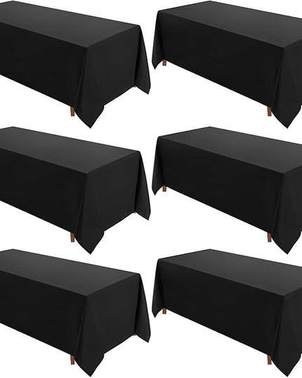 VidaFete Table Cloth 6 Pack 90 * 156inch Rectangle Tablecloth Polyester, Stain Wrinkle Resistant Polyester Dining Table Cover for Kitchen Dinning Party Wedding Rectangular Tabletop Decoration(Black)