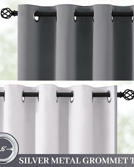 Yakamok 100% Blackout Curtain Panels 96 inches Cold and Light Blocking Drapes for Nursery, 2 Thick Layers Thermal Insulated Draperies (2 Pieces, 50 Wide Each Panel, Grey Front with White Backing)