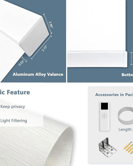 Motorized Blinds with Remote Cordless Automatic Motorized Shades Custom Blinds for Windows Smart Curtains Compatible with Alexa Google Home(Light Filtering Jacquard White,W31 x H72in)