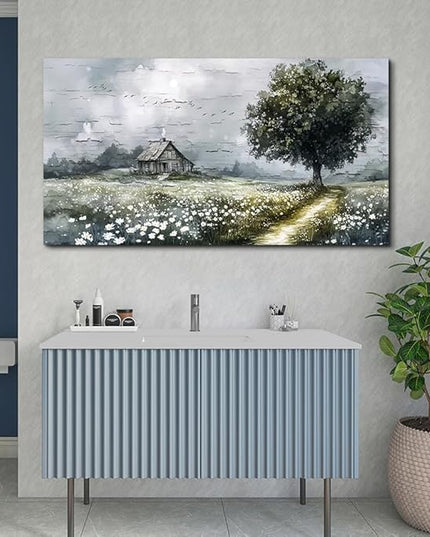 ERQINHUA Gray Large Canvas Wall Art For Living Room Farmhouse Wall Decor For Bedroom Office Home Decor Field scenery Paintings Tree Landscape Wall Pictures Printed Artwork Ready to Hang 30"X60"