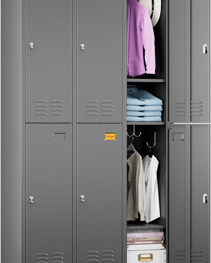 Aobabo Metal Locker for Employees, 6 Doors Metal Locker Cabinet with Lock, Industrial Storage with 18 Hooks, Storage for Office, Gym, Dormitory, Assembly Required, Dark Grey